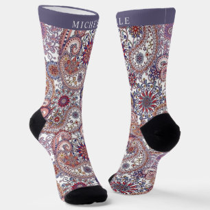 Benutzerdefiniertes Weiß Blau Rosa Lila Paisley-Mu Socken