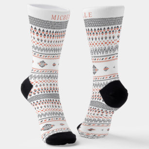 Benutzerdefiniertes Weiß Grau Orange Aztekisches Socken