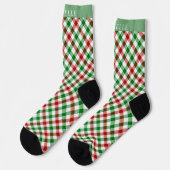 Benutzerdefiniertes Weiß Grün Rot Karomuster Socken (Linkes Detail)