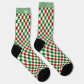 Benutzerdefiniertes Weiß Grün Rot Karomuster Socken (Rechts)