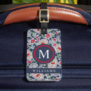 Benutzerdefiniertes Weiß Navy Blau Rot Paisley-Mus Gepäckanhänger