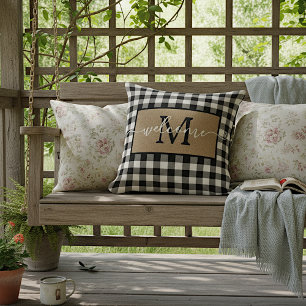 Benutzerdefiniertes Weiß-Schwarz-Büffelscheck-Karo Kissen