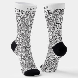 Benutzerdefiniertes Weiß- und Schwarz-Paisley-Must Socken
