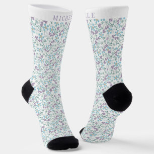 Benutzerdefiniertes weißes florales blau lila Blum Socken