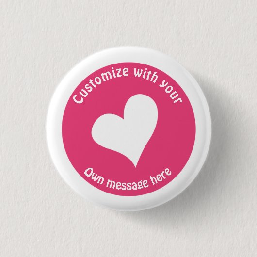 Benutzerdefiniertes weißes Herz auf Rosa Button (Vorderseite)