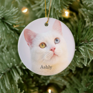 Benutzerdefiniertes weißes Katzenfoto personalisie Keramik Ornament