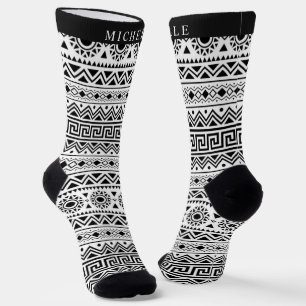 Benutzerdefiniertes, weißes und schwarzes Aztec-Mu Socken