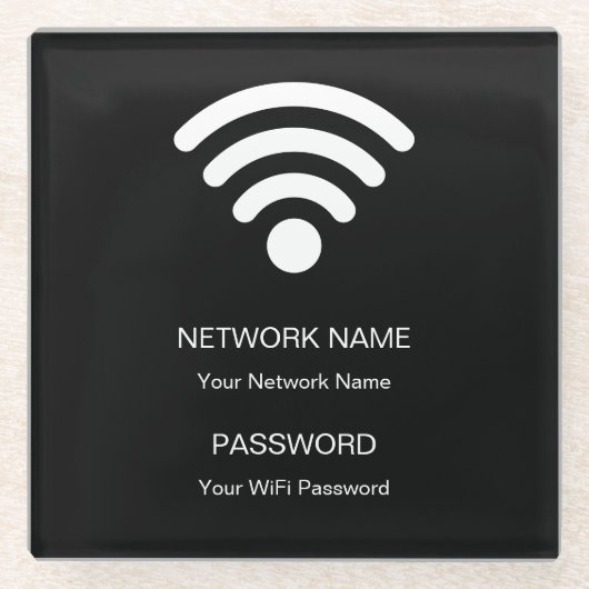 Benutzerdefiniertes Wifi Network & Password Black Glasuntersetzer (Vorderseite)