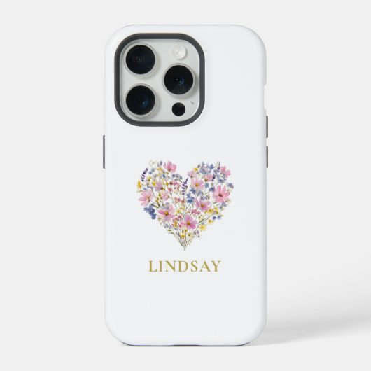 Benutzerdefiniertes Wildblumen-Herz mit Namen iPhone Hülle (Rückseite)
