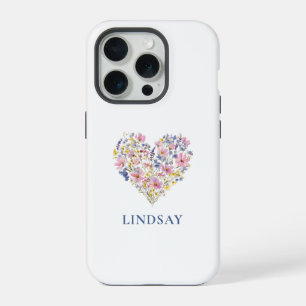 Benutzerdefiniertes Wildblumen-Herz mit Namen iPhone 15 Pro Hülle