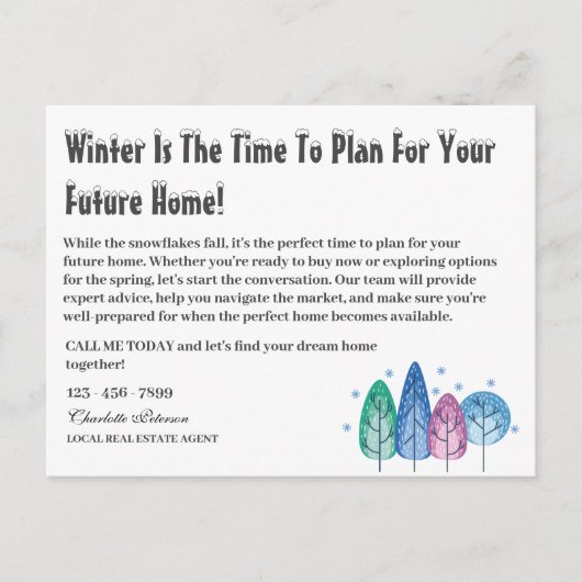 Benutzerdefiniertes Winter Saisonales Real Anwesen Postkarte (Vorderseite)