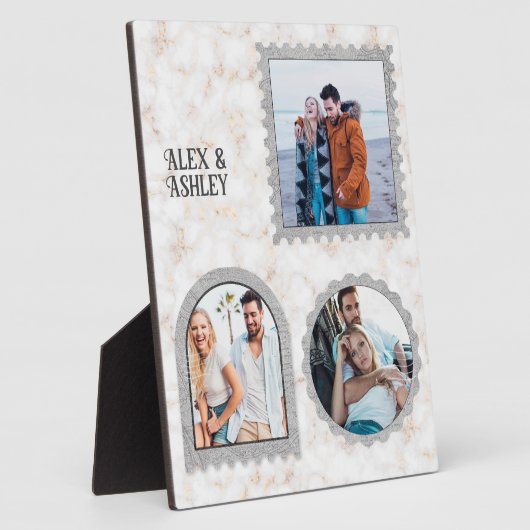 Benutzerdefiniertes Zeichen mit drei Fotos Moderne Fotoplatte (Seite)