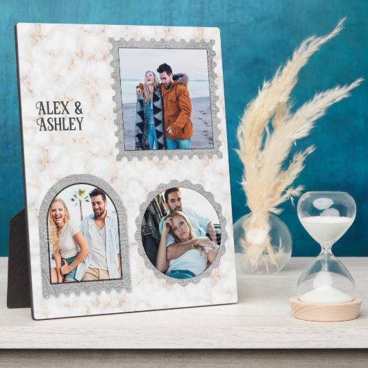 Benutzerdefiniertes Zeichen mit drei Fotos Moderne Fotoplatte (Seite)