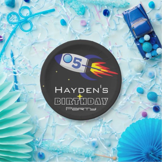 Benutzerdefiniertes Zeitalter für den Space Rocket Pappteller (Party)