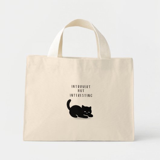 Benutzerdefiniertes Zitat Schwarze Katze Introvert Mini Stoffbeutel (Vorne)