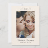 Benutzerdefiniertes Zwei-Foto-Script QR Elfenbein  Save The Date (Vorderseite)