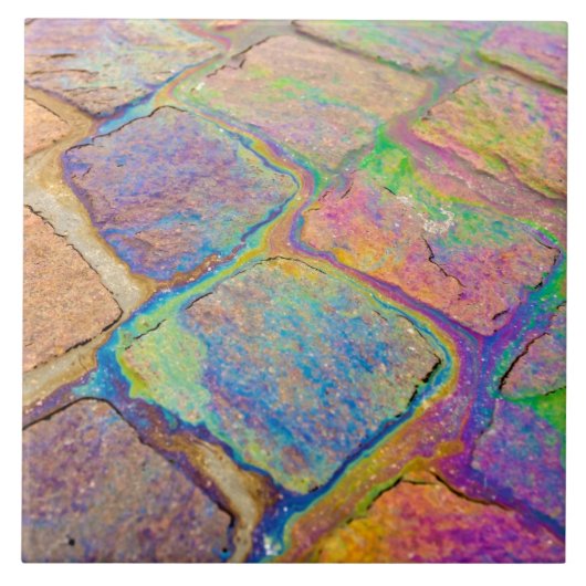 Benzin auf Pflastersteinen Fliese (Vorderseite)