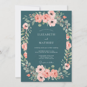 Benzin-Korallen-Blüten-Hochzeit Einladung