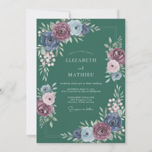 Benzin-Pflaume-Ranunculus-Eukalyptus-Hochzeit Einladung