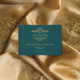 Benzingrüne goldene Rahmen Save the Date Karte