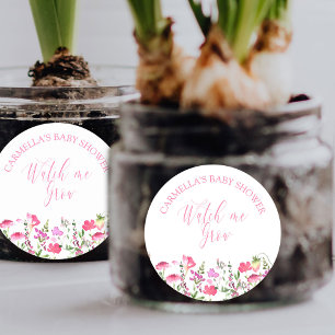 Beobachte mich wachsen Baby Shower Rosa Wildblume Runder Aufkleber