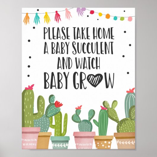 Beobachten Sie mir Grow Cactus Fiesta Baby Shower Poster (Vorne)