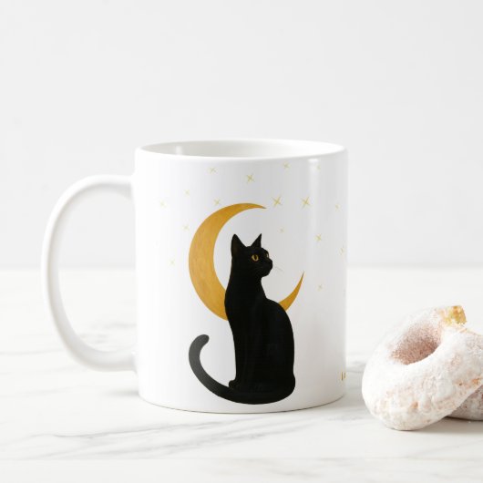 Beobachter der Nacht - Halloween-Black Cat Card Kaffeetasse (Mit Donut)