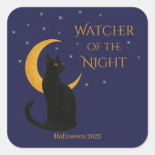 Beobachter der Nacht - Halloween-Schwarze Katze Quadratischer Aufkleber (Vorderseite)