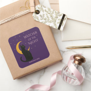 Beobachter der Nacht - Halloween-Schwarze Katze Quadratischer Aufkleber