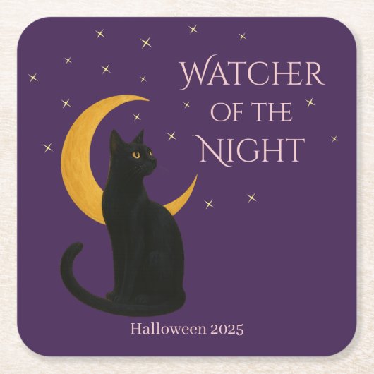 Beobachter der Nacht - Halloween-Schwarze Katze Rechteckiger Pappuntersetzer (Vorderseite)