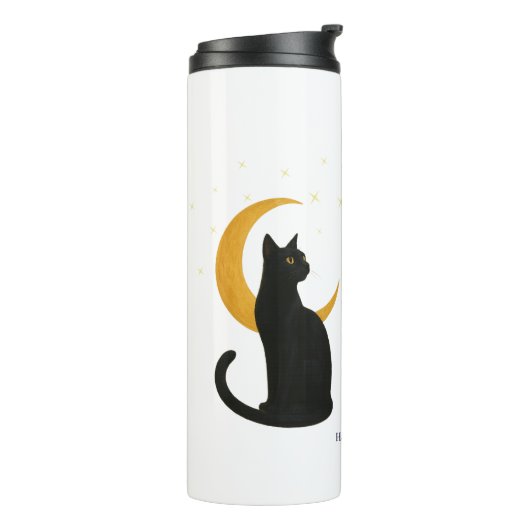 Beobachter der Nacht - Halloween-Schwarze Katze Thermosbecher (Nach links gedreht)