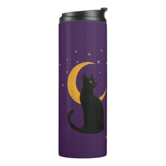 Beobachter der Nacht - Halloween-Schwarze Katze Thermosbecher (Nach links gedreht)