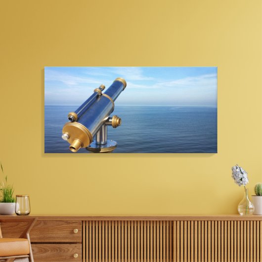 Beobachtungsteleskop mit Blick auf den Ozean Leinwanddruck (Insitu (Wohnzimmer))