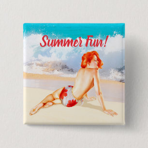 Bequeme, Vintage und Retro-Beach-Button-Up-Girl de Button