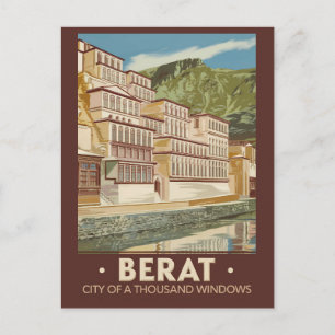 Berat Albanien Illustration Reise Kunst Vintage Postkarte