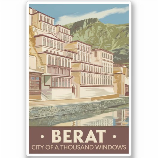Berat Albanien Illustration Travel Art Vintag Aufkleber (Vorderseite)