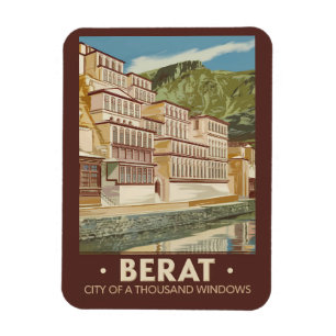 Berat Albanien Illustration Travel Art Vintag Magnet