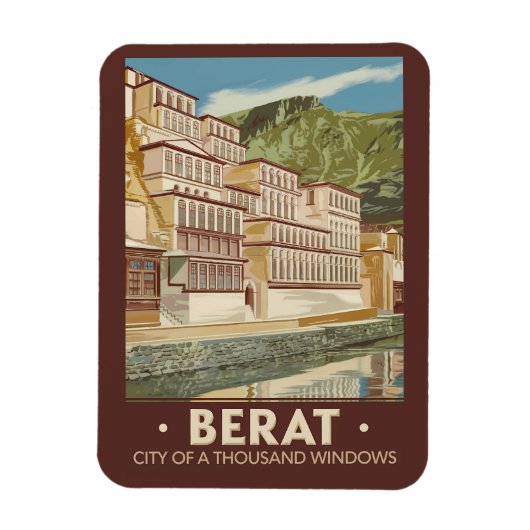 Berat Albanien Illustration Travel Art Vintag Magnet (Vertikal)
