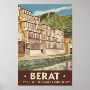 Berat Albanien Illustration Travel Art Vintag Poster
