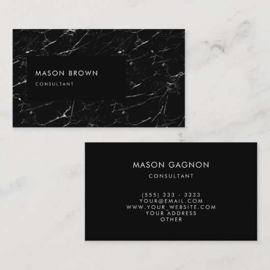 Berater Profi Moderner Schwarzer Marmor Visitenkarte (Vorne/Hinten)