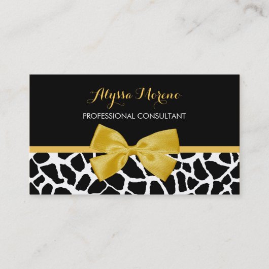 Berater Trendy Giraffe Print Golden Yellow Bow Visitenkarte (Vorderseite)