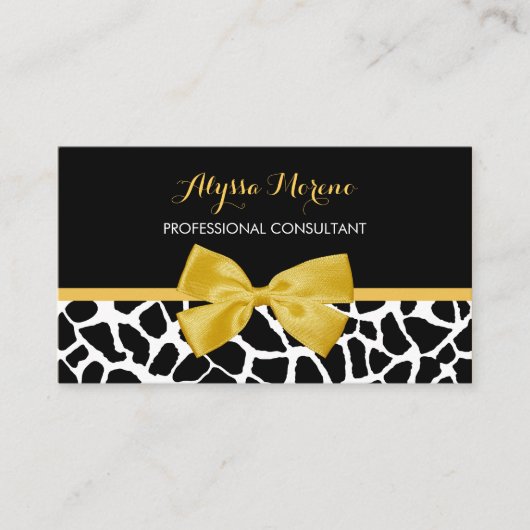 Berater Trendy Giraffe Print Golden Yellow Bow Visitenkarte (Vorderseite)