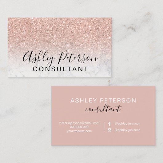 Beratertypographiemarmor-Rosen-GoldGlitter Visitenkarte (Vorne/Hinten)