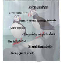 Beratung durch einen Puffin Design Duschvorhang
