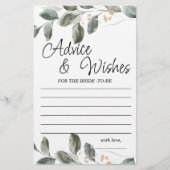 Beratung und Wünsche Grüne Brautparty Spiel (Vorderseite)