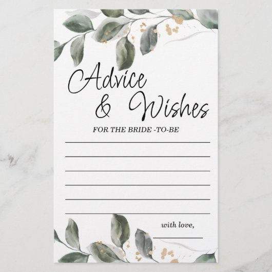 Beratung und Wünsche Grüne Brautparty Spiel (Vorderseite)