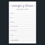Beratung und Wünsche Spanisch<br><div class="desc">Diese einfachen,  staubigen,  lila,  modernen,  minimalistischen,  handgeschriebenen Schriftzeichen Spanish Advice & Wischs/Consejos y Deseos sind perfekt für Brautparty-,  Probe- oder Hochzeitsgäste. Die Menschen werden die Liebe haben,  die Anweisungen zu bekommen - sie machen es so einfach,  liebende Ratschläge und gute Wünsche verlassen. Sie werden noch auf Jahre geschätzt.</div>