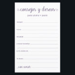 Beratung und Wünsche Spanisch<br><div class="desc">Diese einfachen,  staubigen,  lila,  modernen,  minimalistischen,  handgeschriebenen Schriftzeichen Spanish Advice & Wischs/Consejos y Deseos sind perfekt für Brautparty-,  Probe- oder Hochzeitsgäste. Die Menschen werden die Liebe haben,  die Anweisungen zu bekommen - sie machen es so einfach,  liebende Ratschläge und gute Wünsche verlassen. Sie werden noch auf Jahre geschätzt.</div>