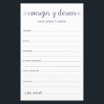 Beratung und Wünsche Spanisch<br><div class="desc">Diese einfachen,  staubigen,  lila,  modernen,  minimalistischen,  handgeschriebenen Schriftzeichen Spanish Advice & Wischs/Consejos y Deseos sind perfekt für Brautparty-,  Probe- oder Hochzeitsgäste. Die Menschen werden die Liebe haben,  die Anweisungen zu bekommen - sie machen es so einfach,  liebende Ratschläge und gute Wünsche verlassen. Sie werden noch auf Jahre geschätzt.</div>