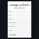 Beratung und Wünsche Spanisch<br><div class="desc">Diese einfachen,  schwarz-weiß,  modern,  minimalistisch,  handgeschriebenen Schriftzeichen Spanish Advice & Wishings/Consejos y Deseos sind perfekt für Brautparty-,  Probe- oder Hochzeitsgäste. Die Menschen werden die Liebe haben,  die Anweisungen zu bekommen - sie machen es so einfach,  liebende Ratschläge und gute Wünsche verlassen. Sie werden noch auf Jahre geschätzt.</div>